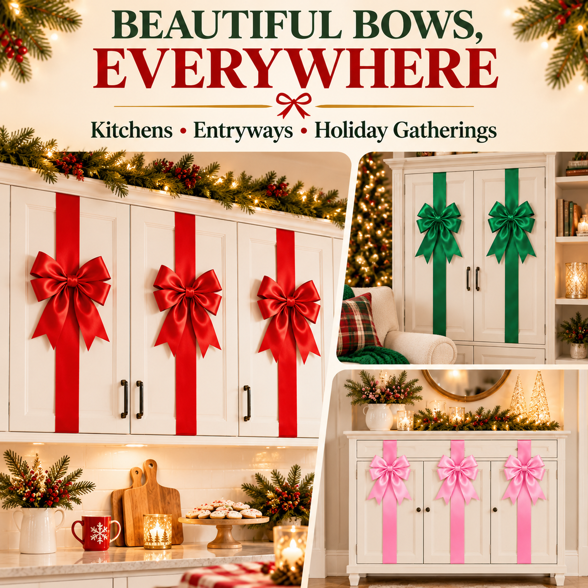 🎀CHRISTMAS BOW RIBBON DECORATION🎄- FESTIVE DOOR & CABINET DECOR FOR THE HOLIDAYS