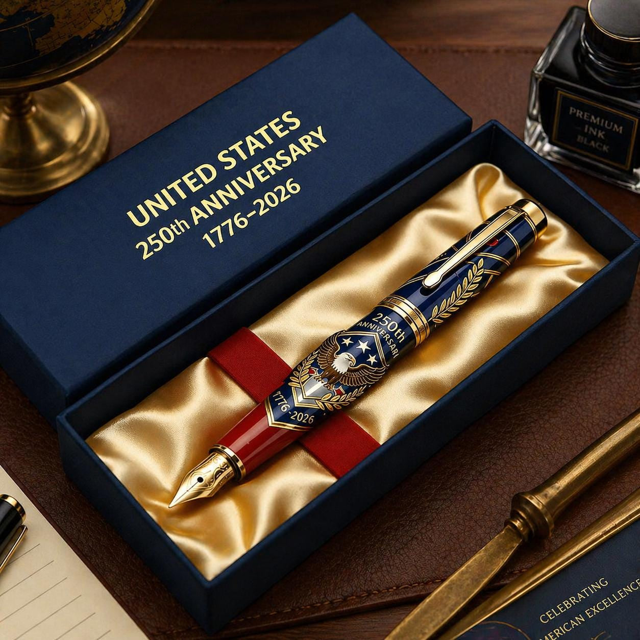 1776-2026 Patriotic Notebook & Pen Set, USA 250th Anniversary Stationery