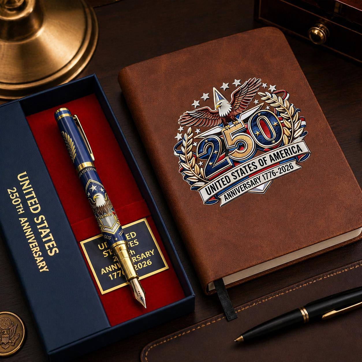 1776-2026 Patriotic Notebook & Pen Set, USA 250th Anniversary Stationery