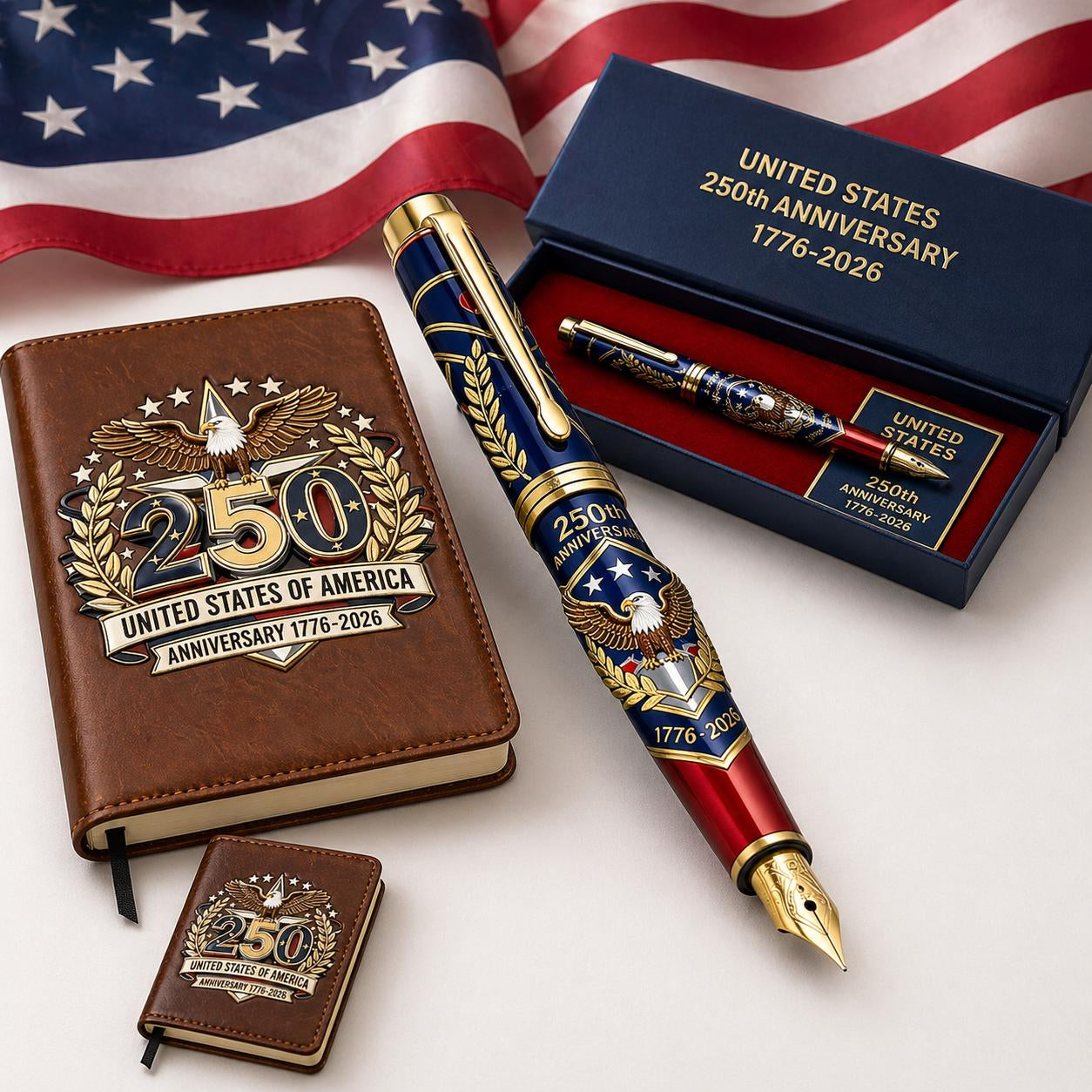 1776-2026 Patriotic Notebook & Pen Set, USA 250th Anniversary Stationery