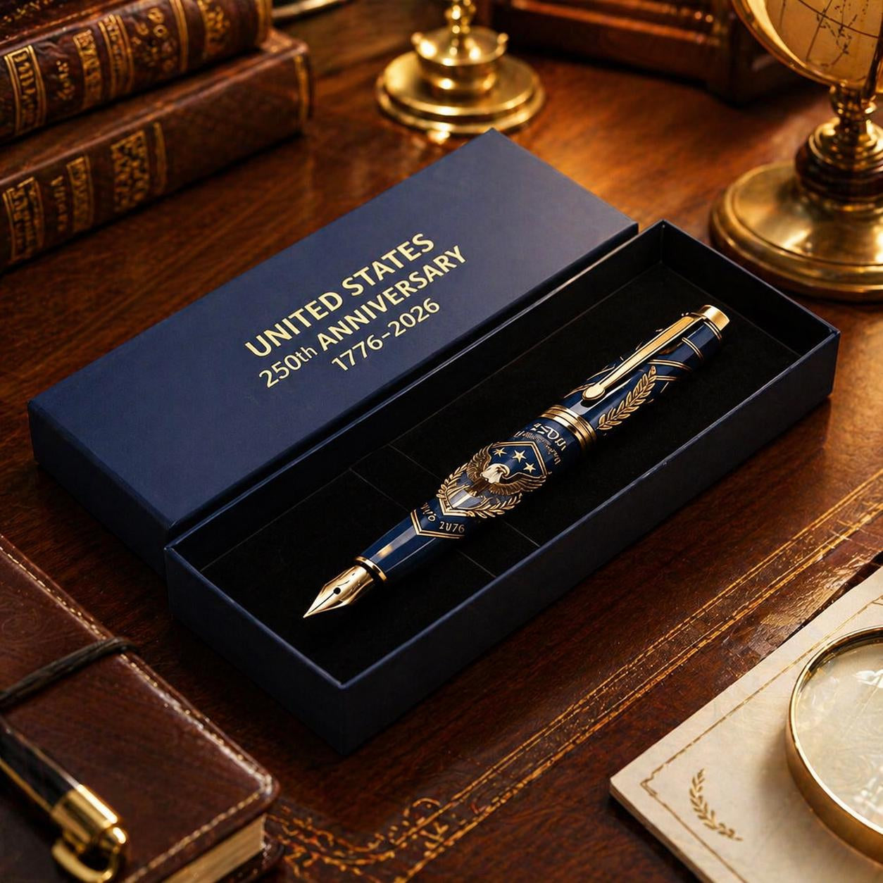 1776-2026 Patriotic Notebook & Pen Set, USA 250th Anniversary Stationery