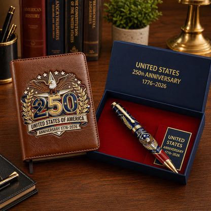 1776-2026 Patriotic Notebook & Pen Set, USA 250th Anniversary Stationery