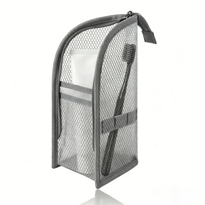 🧼 2‑Pack Quick‑Dry Mesh Hanging Toiletry Bag with Toothbrush Slots