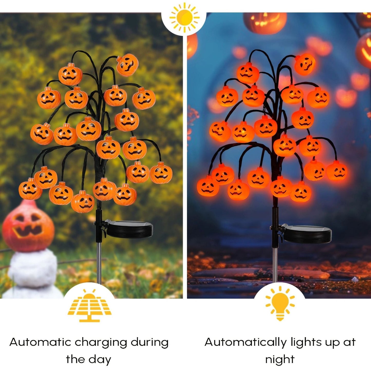 🎃 Pumpkin Solar Stake Lights 2PCS – Halloween Outdoor Yard Decor