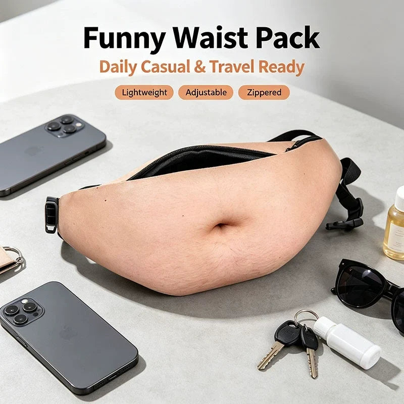 😂 Funny Belly Fanny Pack | Realistic Fake Belly Waist Bag for Parties & Everyday Essentials