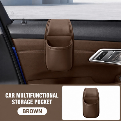 Leather Car Door Side Organizer Pocket, Double‑Layer Storage Pouch with Flannel Lining