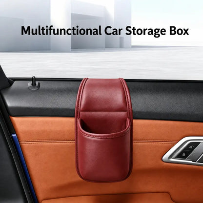 Leather Car Door Side Organizer Pocket, Double‑Layer Storage Pouch with Flannel Lining