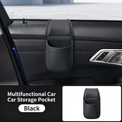 Leather Car Door Side Organizer Pocket, Double‑Layer Storage Pouch with Flannel Lining
