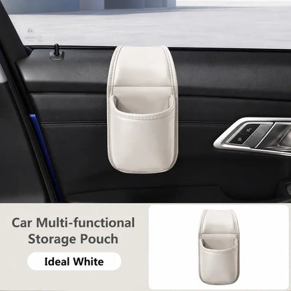 Leather Car Door Side Organizer Pocket, Double‑Layer Storage Pouch with Flannel Lining