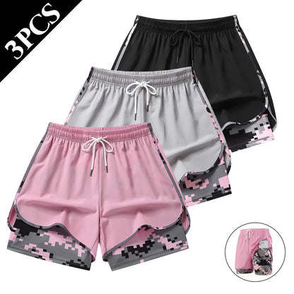 3 Pack Women Lightweight Double Layer Athletic Running Shorts for Summer Yoga Beach