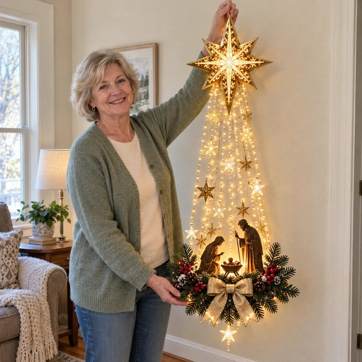 ✝️ Bethlehem Star‑Inspired Lighted Nativity Wall Hanging Decor