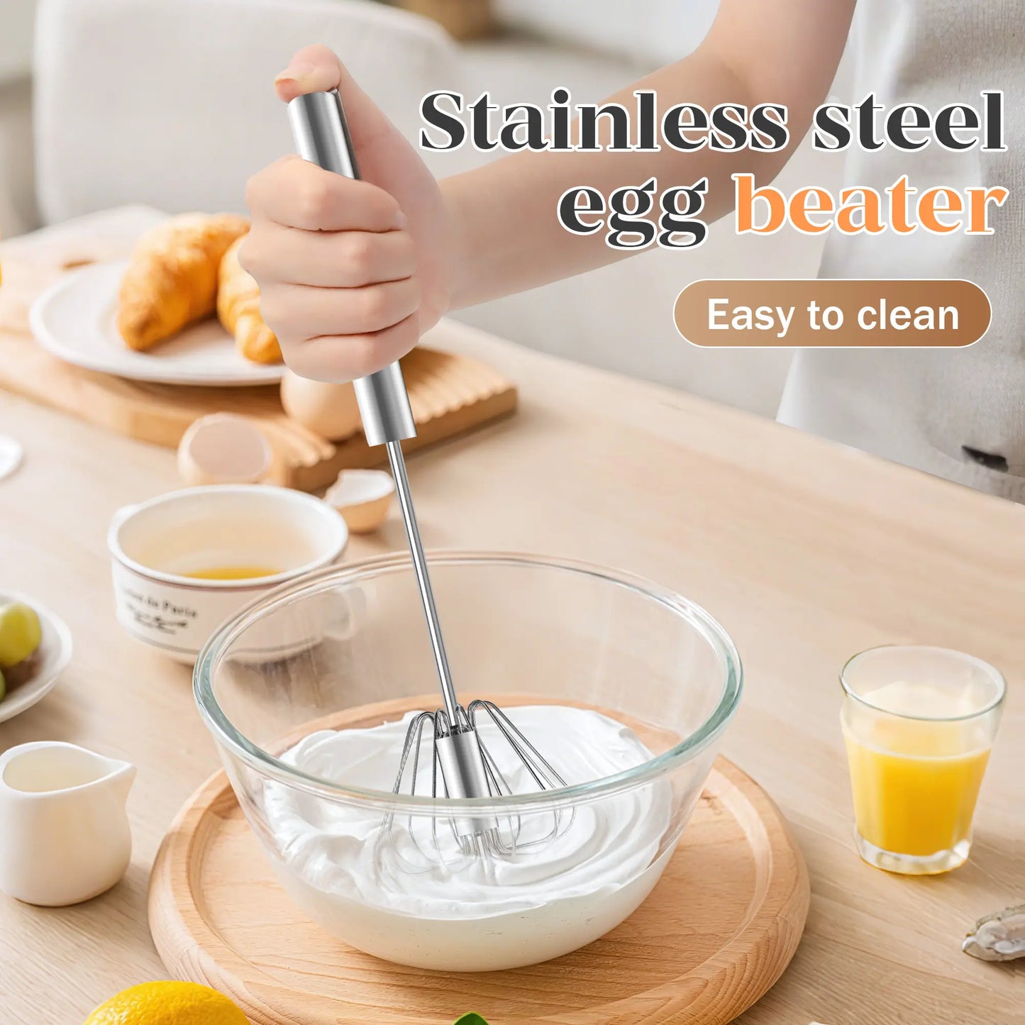 Hand Push Rotary Stainless Steel Whisk