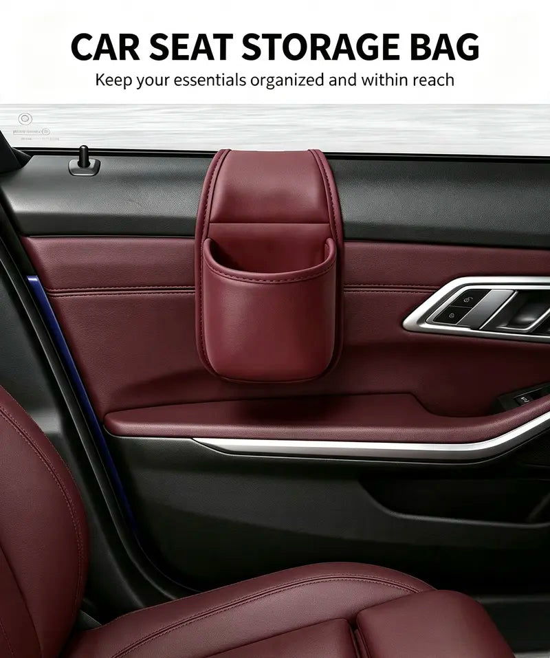 Leather Car Door Side Organizer Pocket, Double‑Layer Storage Pouch with Flannel Lining