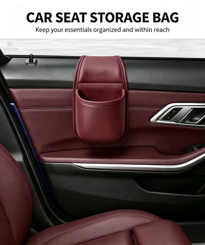 Leather Car Door Side Organizer Pocket, Double‑Layer Storage Pouch with Flannel Lining