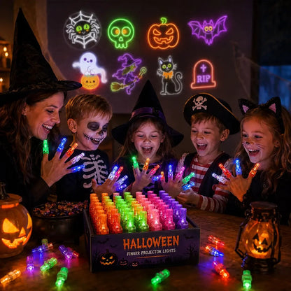 Halloween Finger Projector Rings – 8 Spooky Patterns, 24-Pack LED Party Favors
