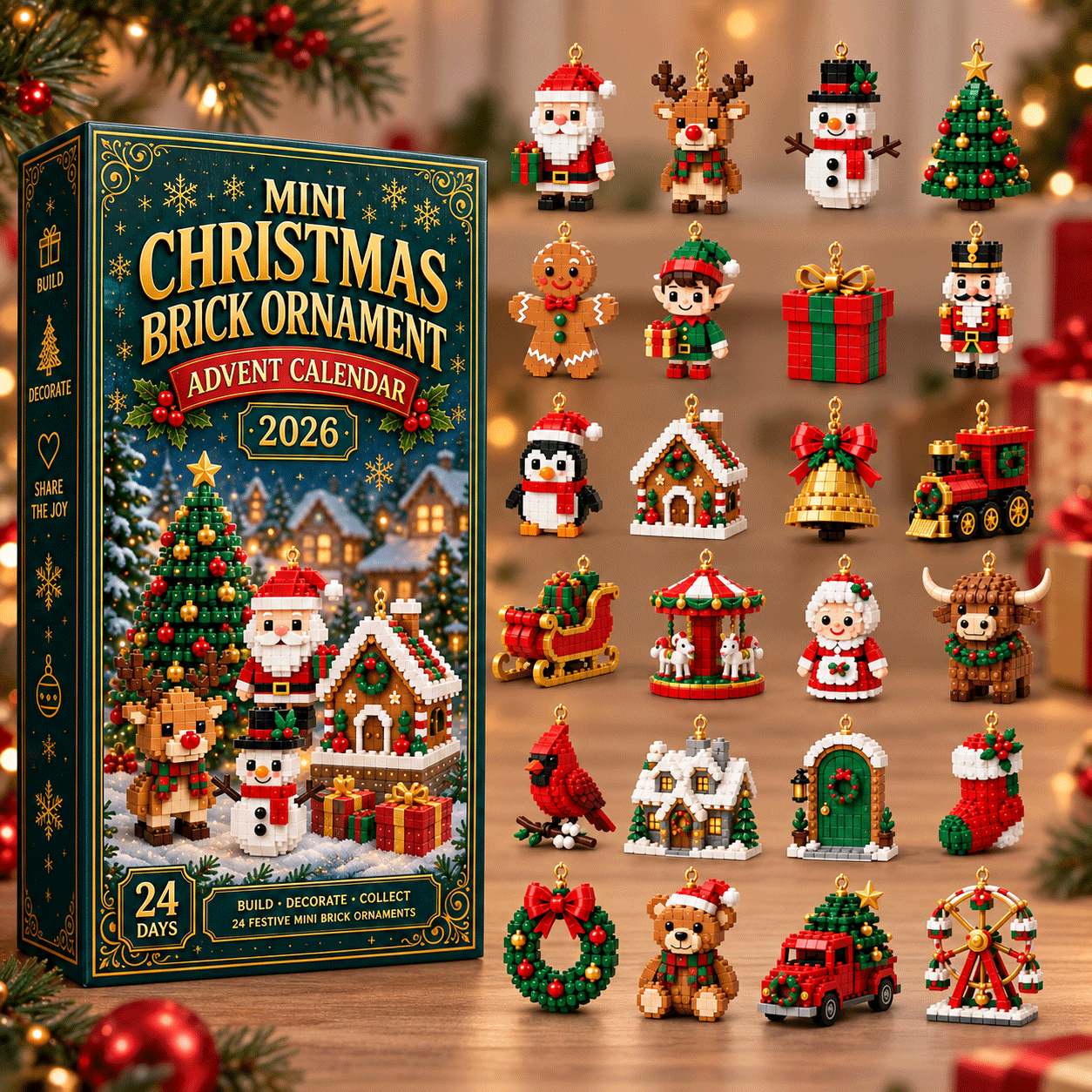 🎄 24-Day Mini Christmas Ornament Advent Calendar | 24 unique festive buildable designs with hanging loops